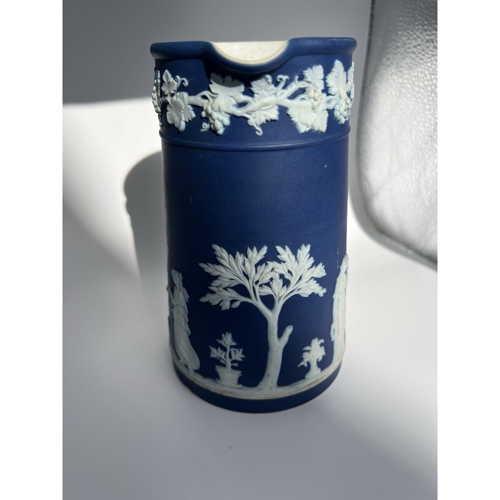 EUC Wedgwood Cobalt Blue Jasperware Sacrifice Jug  Pitcher 6 1/4" Tall